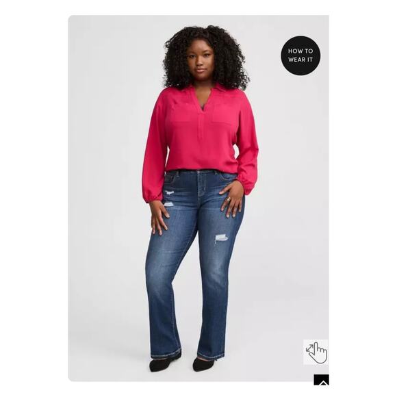 Torrid Vivaceous Pink Harper Challis Collared Long Sleeve Blouse Sz.4 NWT - Picture 2 of 12